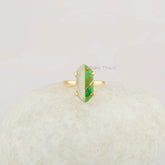 Fused Green Turquoise Ring - Prong Set Gold Plated Ring - Prehnite Hexagon Gemstone Ring - Gift for Her - 925 Silver Ring - Cocktail Ring